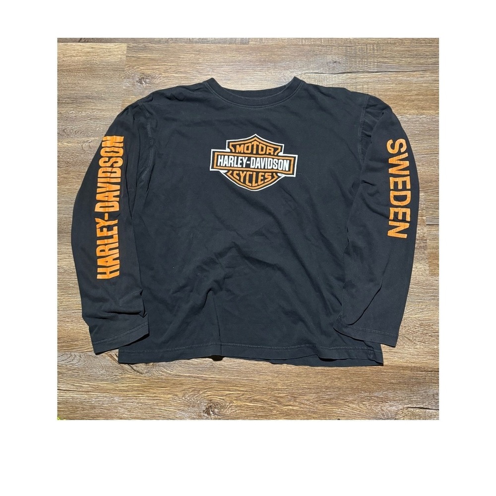 Harley Davidson Long Sleeve Sweden Graphic T-Shirt Black Mens XL‎